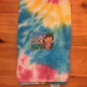 New! Hand Tie dye Dora the explorer and Shopkins Beach towel.